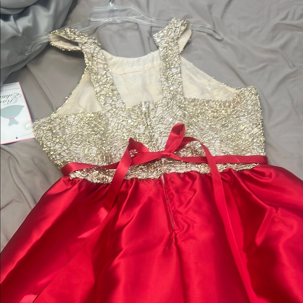 Rare Editions Red and Cream Pleated Gown for Weddings - Picture 3 of 4